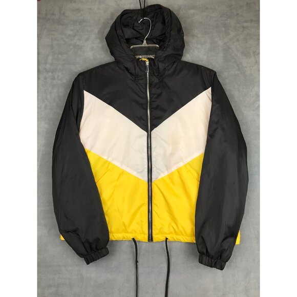 Divided H&M Jacket Womens M Color Block Yellow Black Full Zip Hooded - Picture 1 of 8